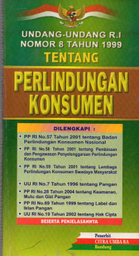 UNDANG-UNDANG RI NOMOR 8 TAHUN 1999 TENTANG PERLINDUNGAN KONSUMEN